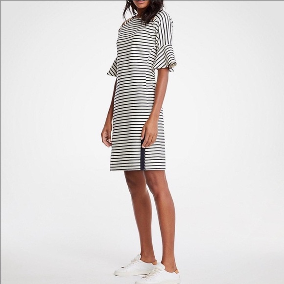 Ann Taylor Striped Fluted Sleeve Shift Dress - Picture 8 of 14